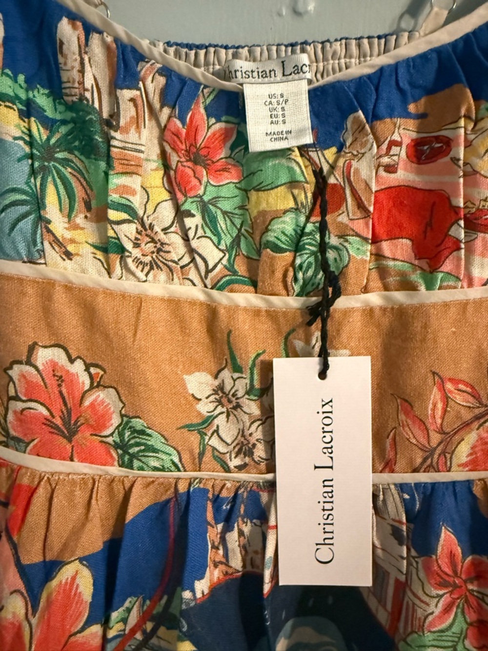NWT Christian Lacroix linen White Lotus map print vacation sundress Dress S - Picture 8 of 14